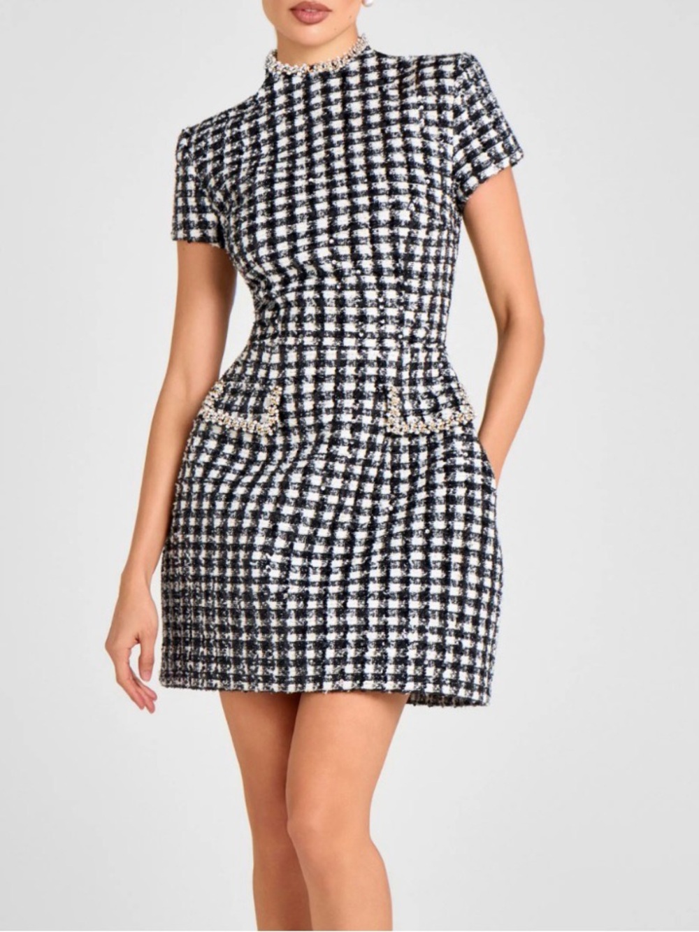 Nadine Merabi Beaded Tweed Minidress